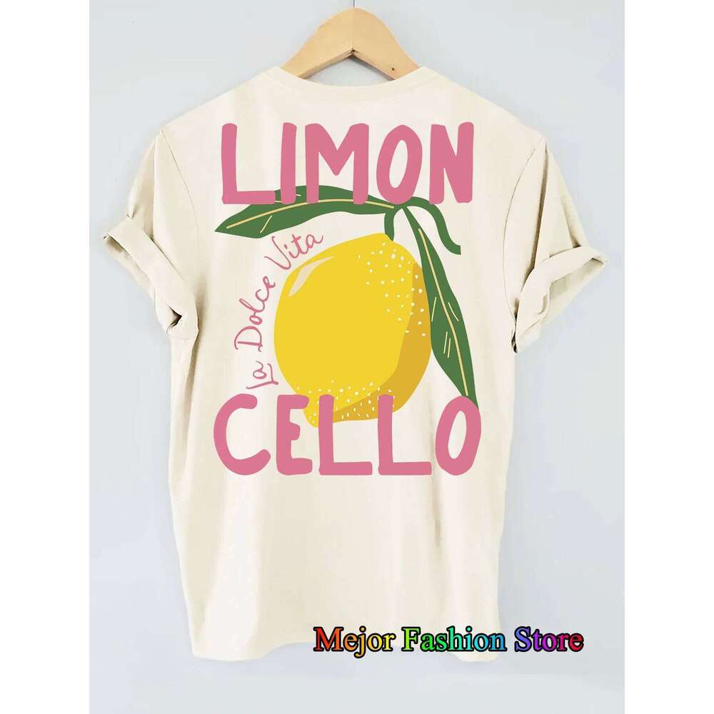Lemon Pattern Letter Print Oversized T-shirt For Women Short Sleeve Loose Casual Tees Streetwear Vintage Cotton Harajuku Tops Z260314