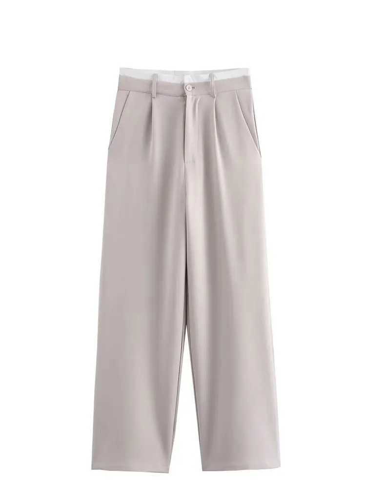 HH Women Fashion Solid Vest Pant Suit Single Breasted Halter Cropped Vests Top High Waist Patchwork Trouser Office Lady Sets M260313