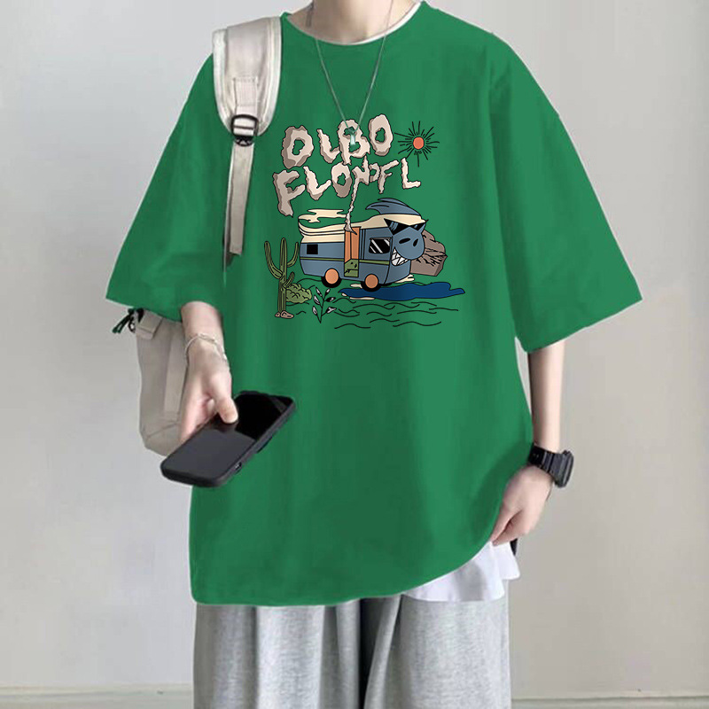 100% Cotton Short Sleeve T-Shirt, Plus Size for 300 Lbs Men, Summer Casual Student Style Printed Korean Loose Half Sleeve Tees