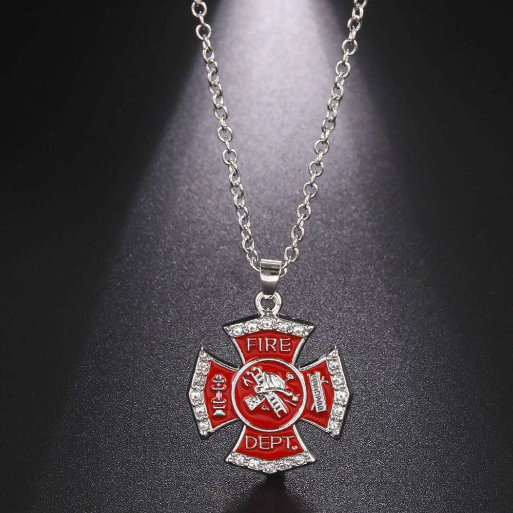 Fishhook Fire Alarm Dept Necklace Fireman Safe Life Red Chain Firefighter Sheld Gift For Man Woman Enamel Crystal Zircon Jewelry H260312