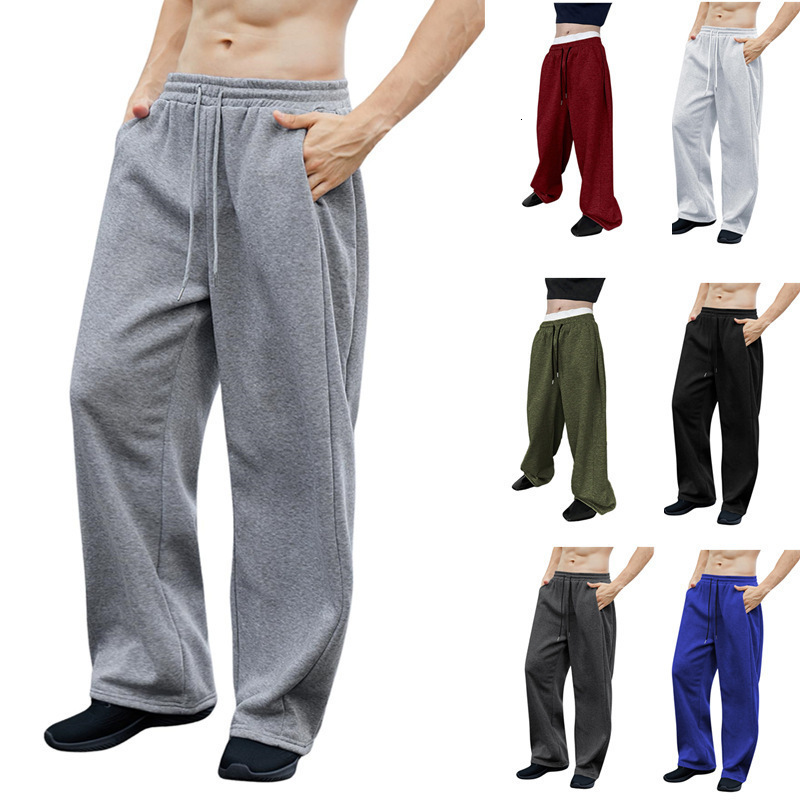 Solid color cotton sports pants for men in autumn American straight sweatpants loose simple trousers casual pants 250303