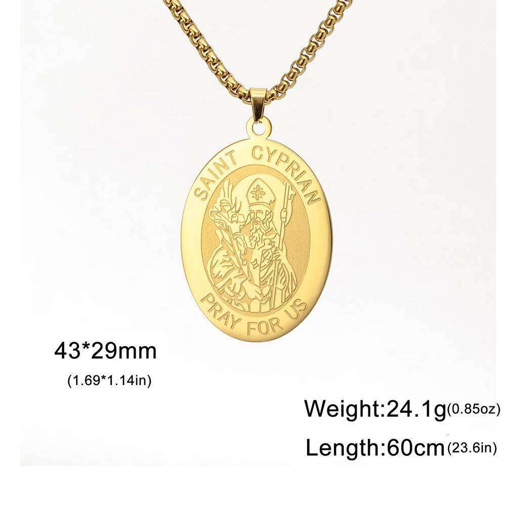 Dawapara Saint Cyprian Medal Necklace Powerful Prayers and Conjurings Michaelmas Catholic Amulet Stainless Steel Jewelry H260312