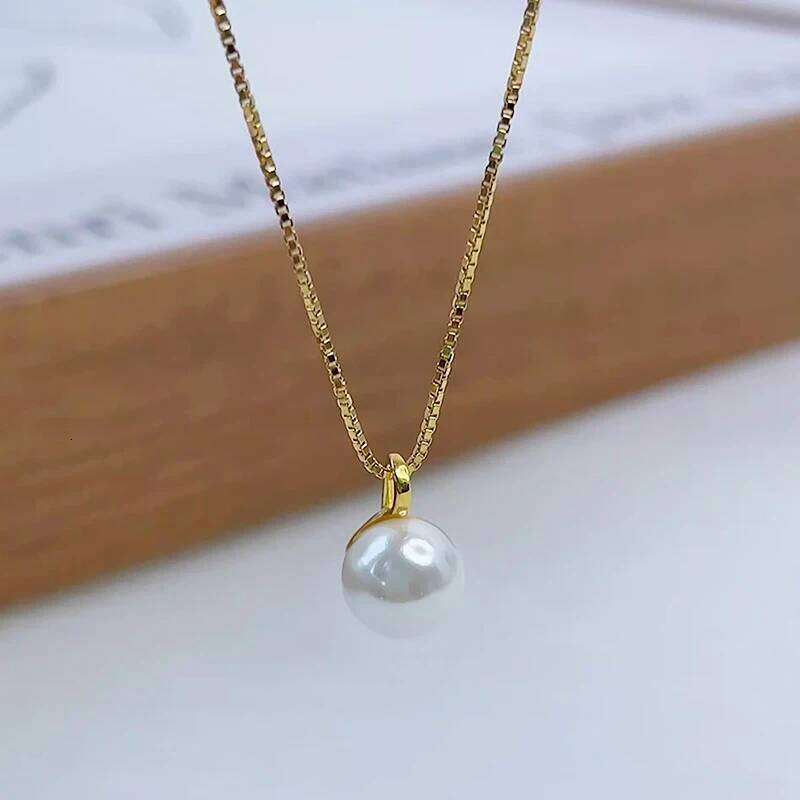 Huitan Simple Elegant Round Imitation Pearl Pendant Necklace for Women Silver Color/Gold Color Daily Wear Wedding Trendy Jewelry H260312