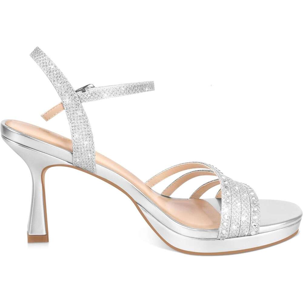 Lena Women S Platform Heels High Block Chunky Sparkly Rhinestone Open Toe Ankle Strap Fashion Dress Pump Sandals Shoes For Party Wedding MOJIDASHU