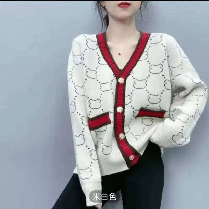 Knitted Cardigan Spring and Autumn New V-neck Top for Women's Casual Color Block Z260313