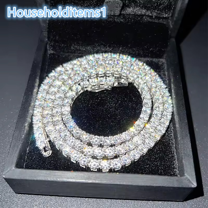 VVS Iced Out 925 Silver Moissanite Diamond Tennis Chain Necklace in 3mm 4mm 5mm 65mm Sizes