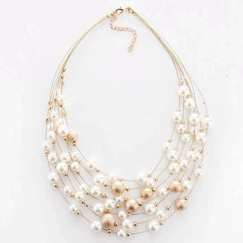 KMVEXO 2020 New Fashion Jewelry Gold Color Multi Layer Chains Imitation Pearl Necklaces For Women Party Wedding Bride Necklace H260312