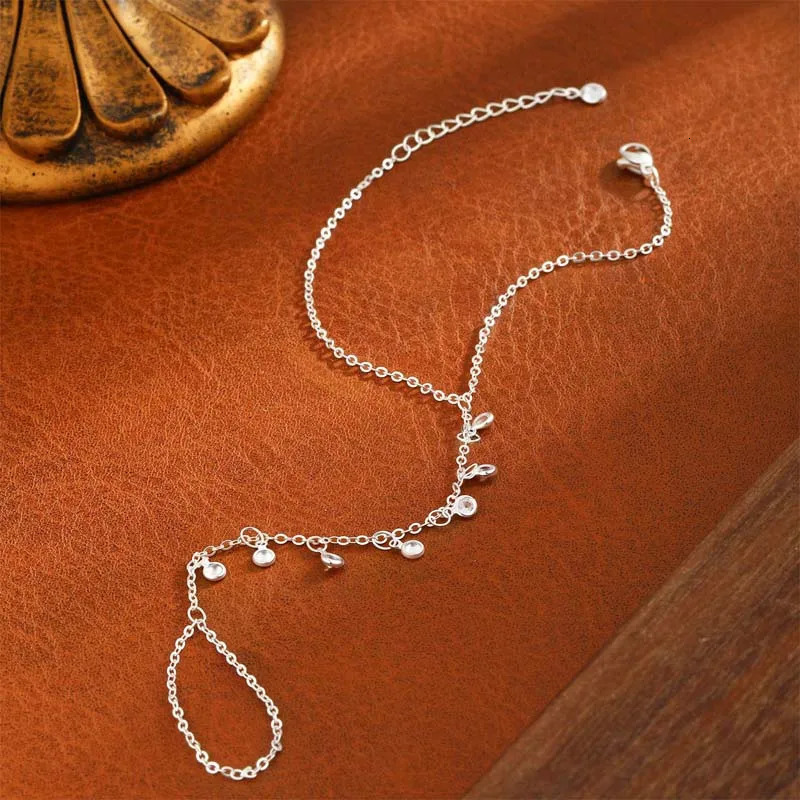 Stainless Steel Zircon Finger Bracelets for Women Trendy Metal Crystal Long Tassel Bracelets Rings Party Jewelry Accessories 260313