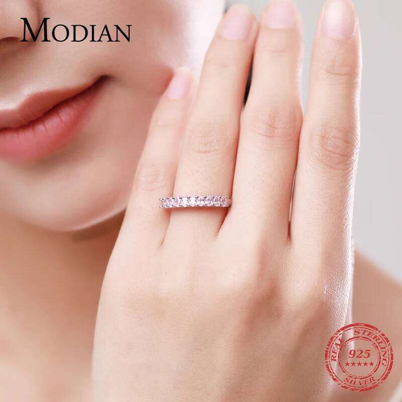 Modian Romantic Pink Cubic Zirconia Ring Real 925 Sterling Silver Luxury Dazzling Finger Rings For Women Wedding Jewelry Anel H260312
