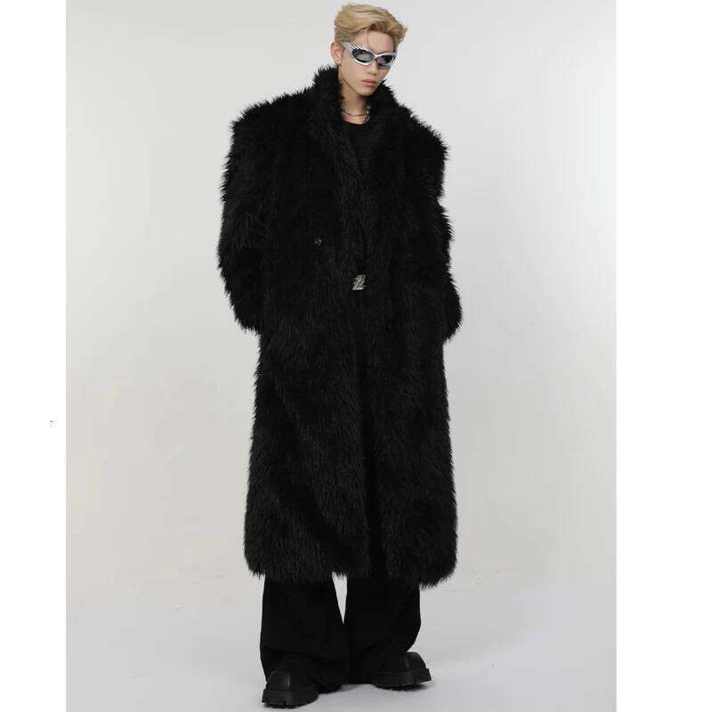 Men's winter artificial mink long over the knee fox fur wool fashion plush trench coat Z260313