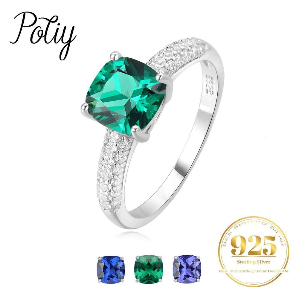 Potiy 2.22ct Created Sapphire Nano Emerald Tanzanite Solitaire Ring 925 Sterling Silver for Women Daily Party Jewelry sets gift H260312