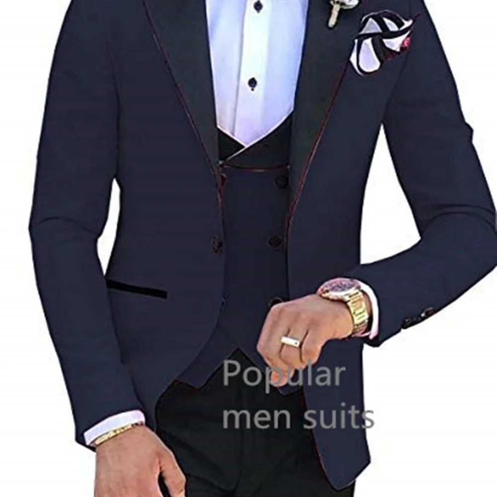 Novo 3-Piece Mens Formal Terno Business Suit with Notched Lapel Slim Fit Smoking Jacket Blazer for Wedding Party M260313