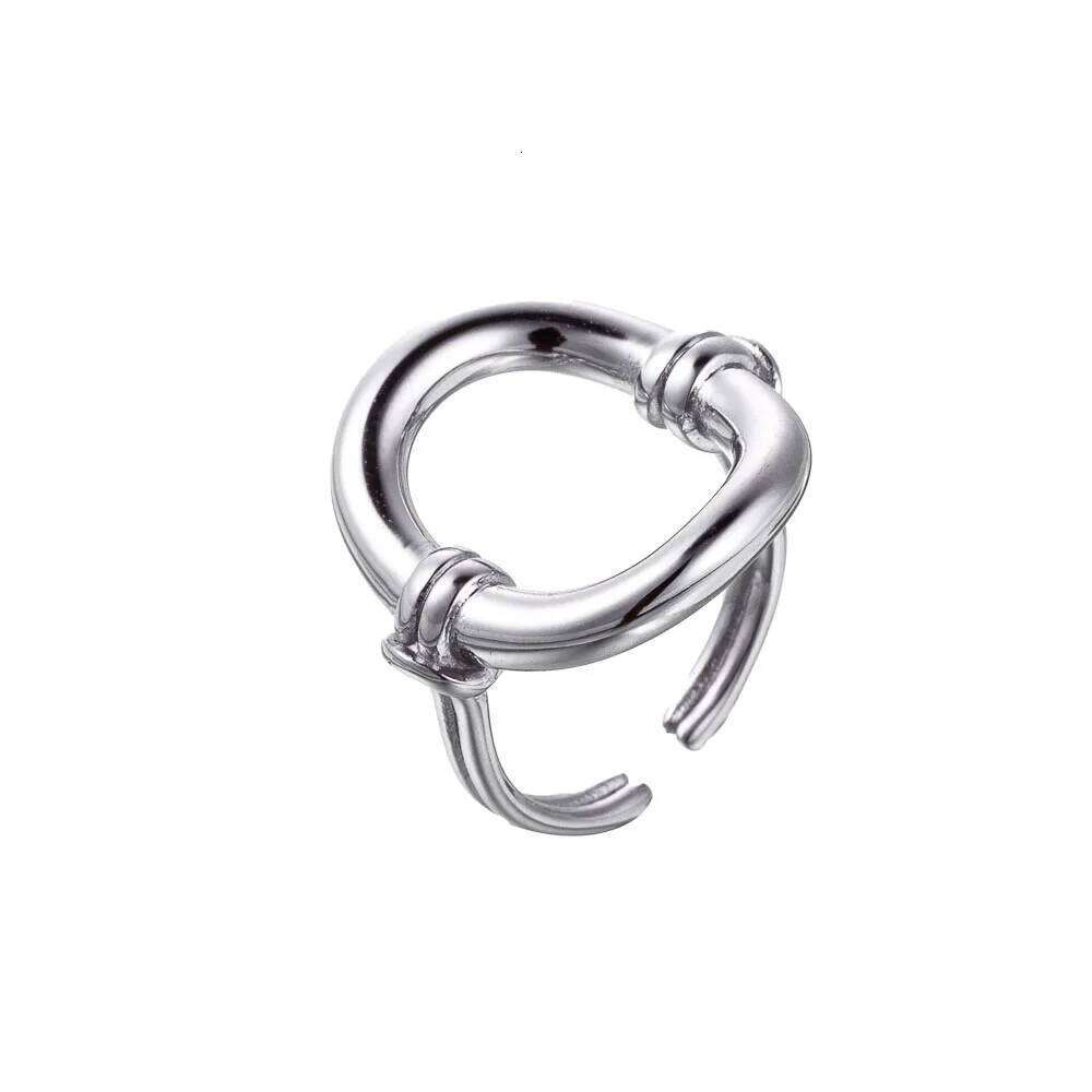 CARLIDANA Stainless Silver Color Irregular Circle Finger Rings Titanium Steel Personalized Geometric Open Ring Women H260312