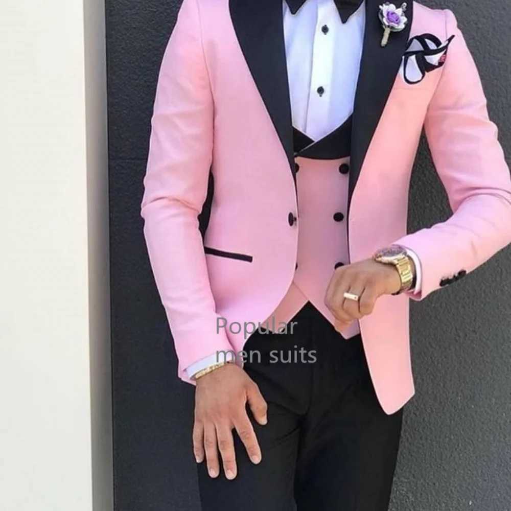 Novo 3-Piece Mens Formal Terno Business Suit with Notched Lapel Slim Fit Smoking Jacket Blazer for Wedding Party M260313