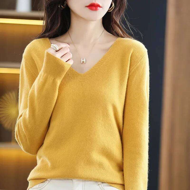 Autumn Winter Women Sweater 2025 Korean Fashion Knitwears Warm Long Sleeve V-neck Knit Pullovers Slim Fit Bottoming Shirt Jumper Z260313