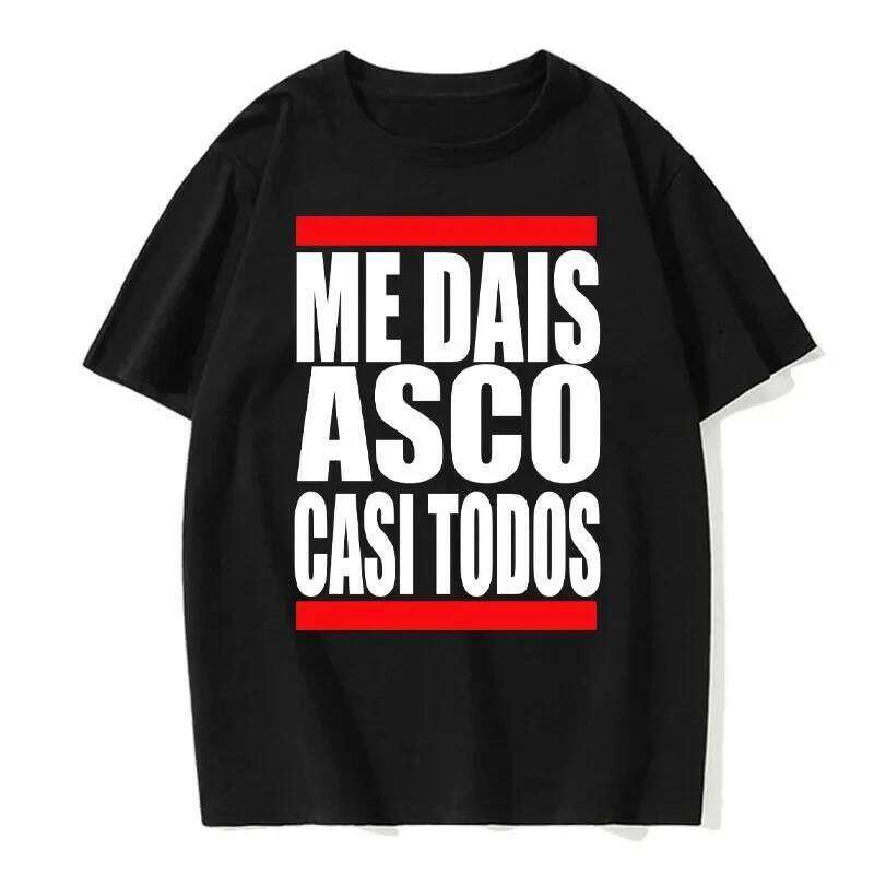 Me Dais Asco Gasi Todos Print Pattern Men Women Summer Neutral Casual Loose Clothing Harajuku Hip Hop T Shirt Z260314