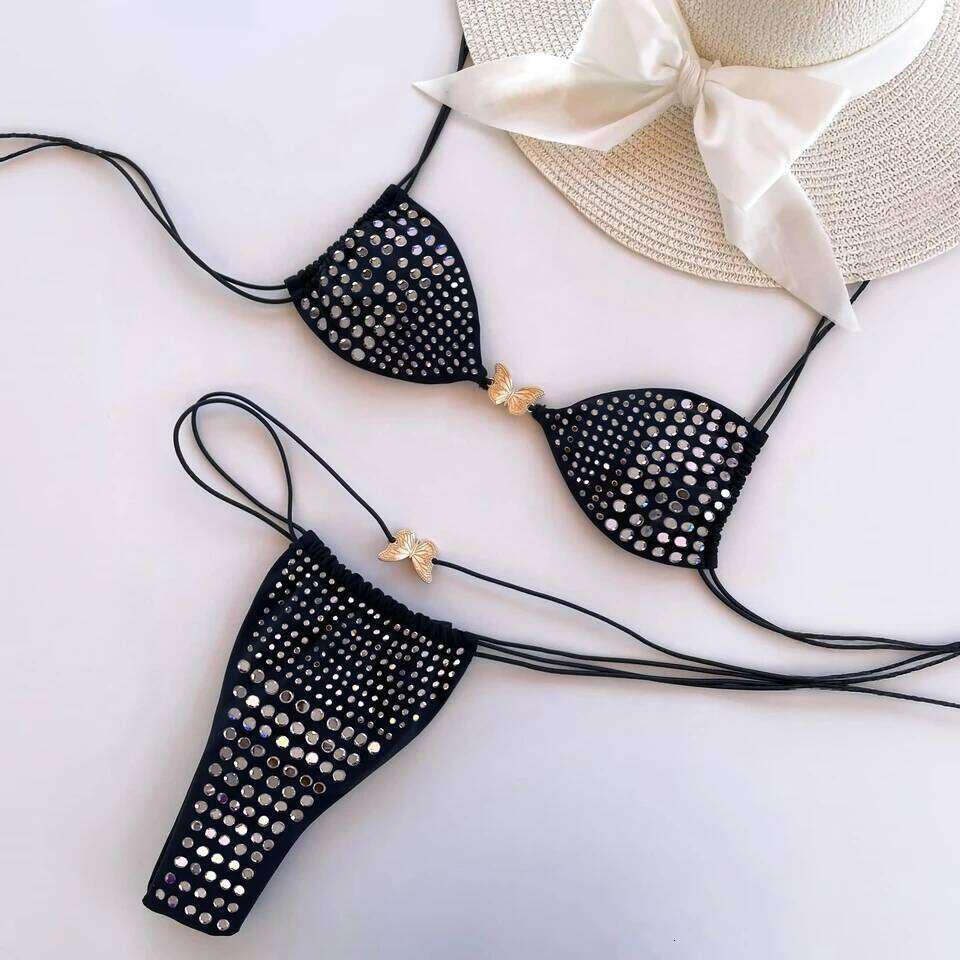 Rhinestones Bikini Women Separates Swimwear Two Piece Side Straps Swimsuit Bathing Suit 26H0313