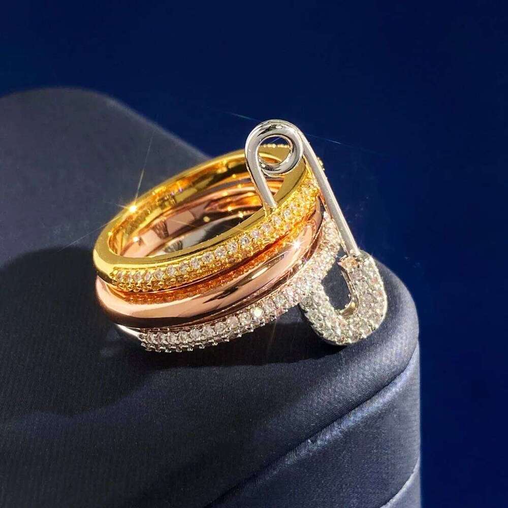 Connection Three Layers Pin for Women CZ Cubic Zirconia Stackable Rings Stainless Steel New Year Gift Party Jewelry H260312