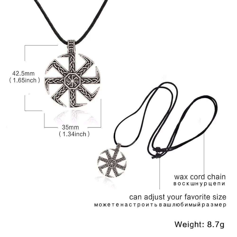 Skyrim Slav Taislman Kolovrat Sun Wheel Pendant Stainless Steel Wax Rope Necklace Vintage Talisman Jewelry Gift for Boy and Girl H260312