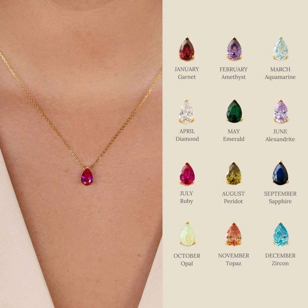Hot Sale Shiny Crystal Necklace Stainless Steel Teardrop Zirconia Pendant Women's Birthstone Collarbone Chain Wholesale H260312