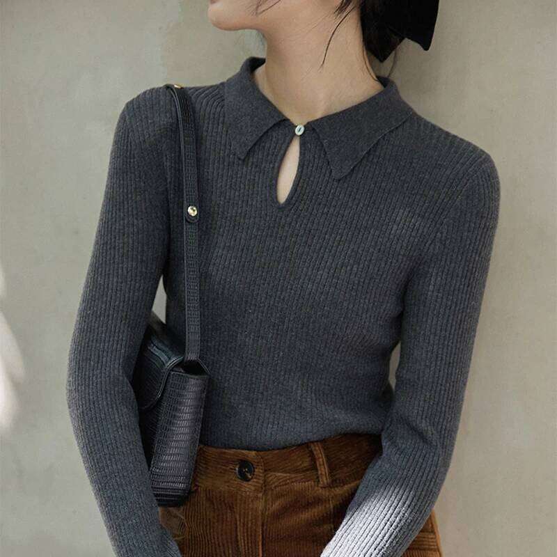 shintimes Knitted Button Pullovers Sweater Autumn Winter Women Long Sleeve Sweaters Slim Fit Black Basic Tops Pull Femme Z260313