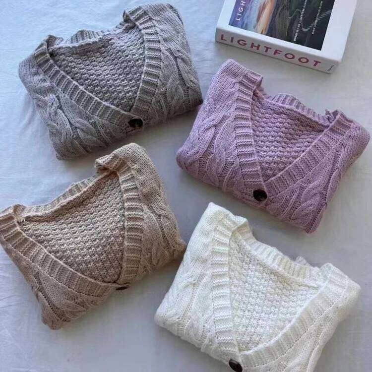 Cable Knit Cardigan for Women Long Sleeve Button-up Boxy-fit Crop Sweater Jacket Teen-girl Fall Winter Y2K Outfit Z260313