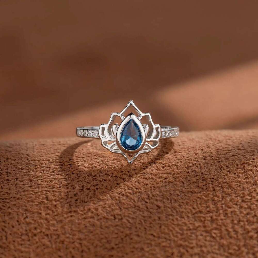 YILUOCD 925 Sterling Silver Vintage Lotus Rings for Women Simple Flower Colorful CZ Adjustable Ring Female Party Jewelry Gift H260312