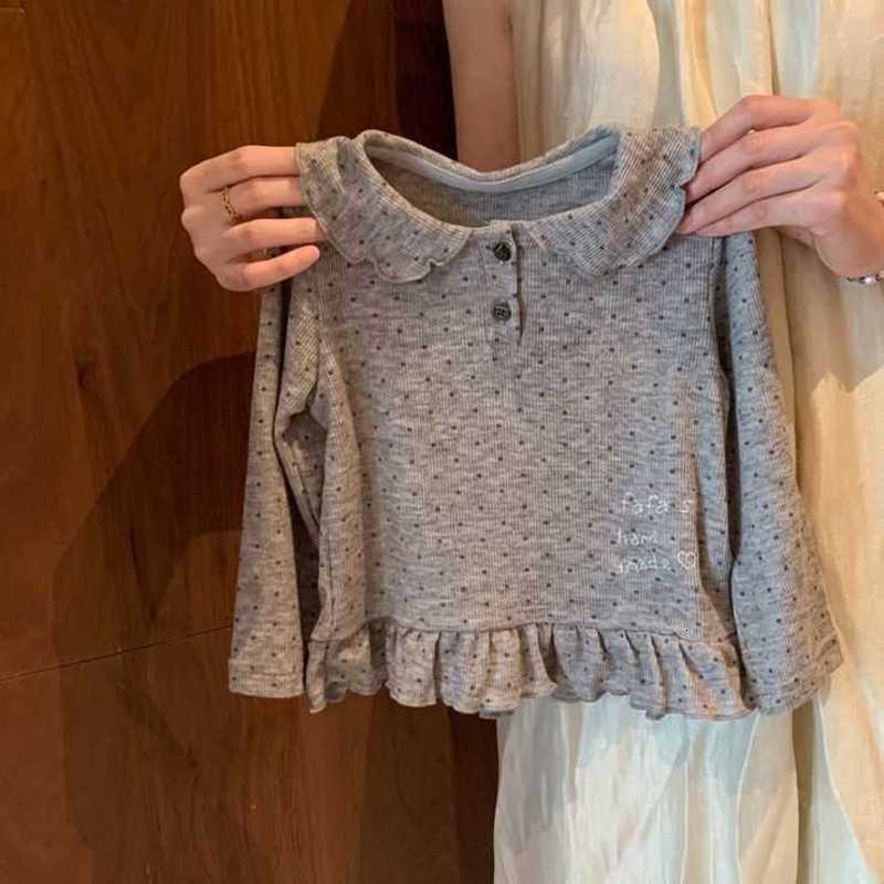 Women's Knits & Tees Spring and Autumn Stylish Polka Dot Long Sleeve Girls' Top, New Korean Style Versatile Girls' Cotton Ruffle Soft T