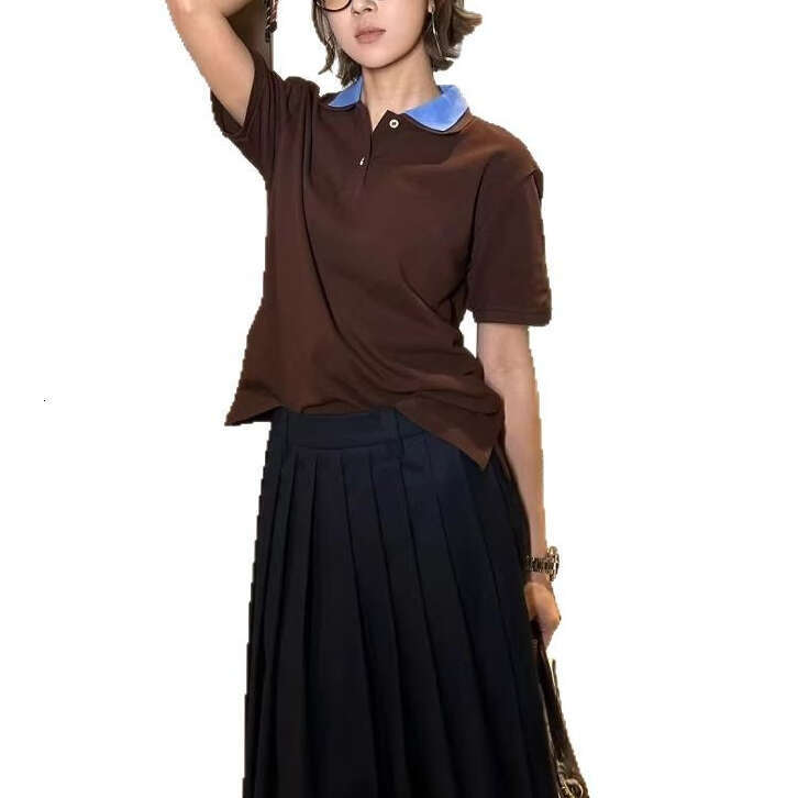 2026 Spring and Summer New Color blocked Double layered Collar Simple Solid A13 Color Loose Multi functional Women's Short sleeved T-shirt
