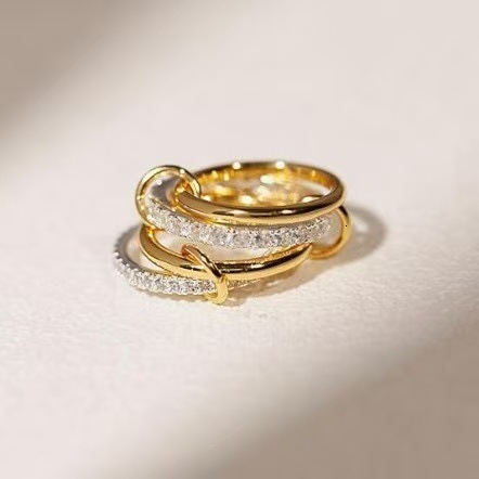 Layered Luxury Rings Cubic Zirconia 18K Titanium Steel Thick High-Gloss Gold & Silver Double Band Rin