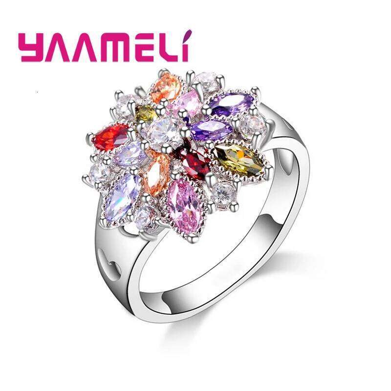 Summer Flowers Finger Rings for Women Gifts 925 Sterling Silver Rainbow Colored Cubic Zircon Stone Sparkling Jewelry H260312
