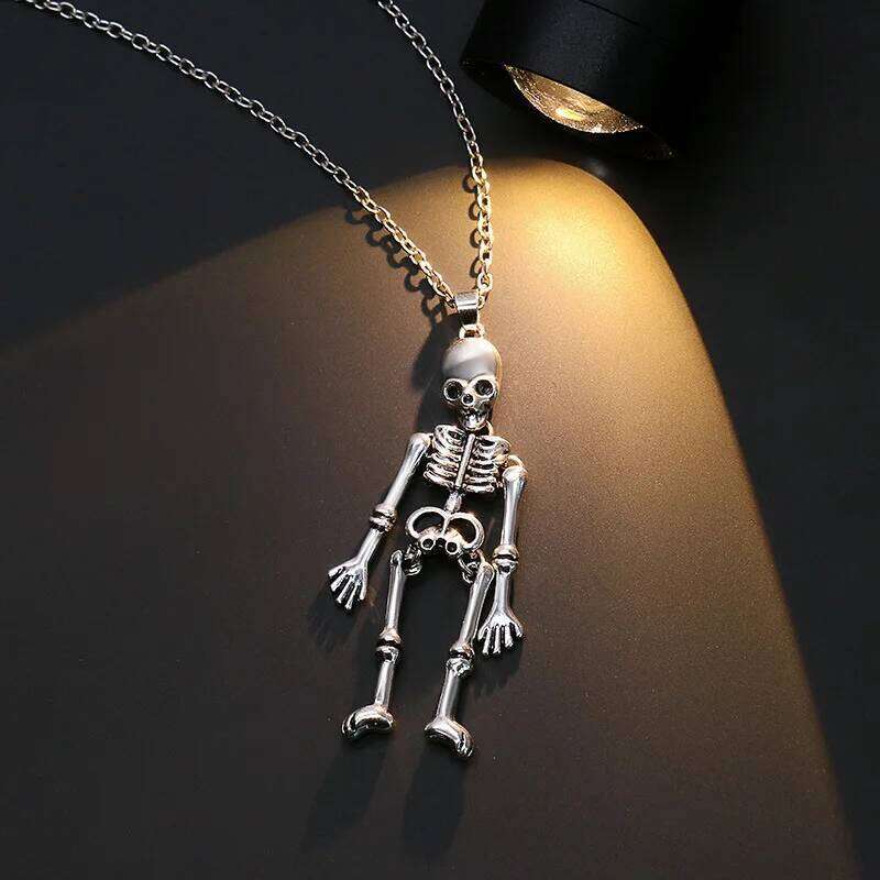 Retro Punk Skeleton Ghost Pendant Halloween Skull Necklace Long Sweater Chain Accessories for Women Men Teen Party Gift H260312