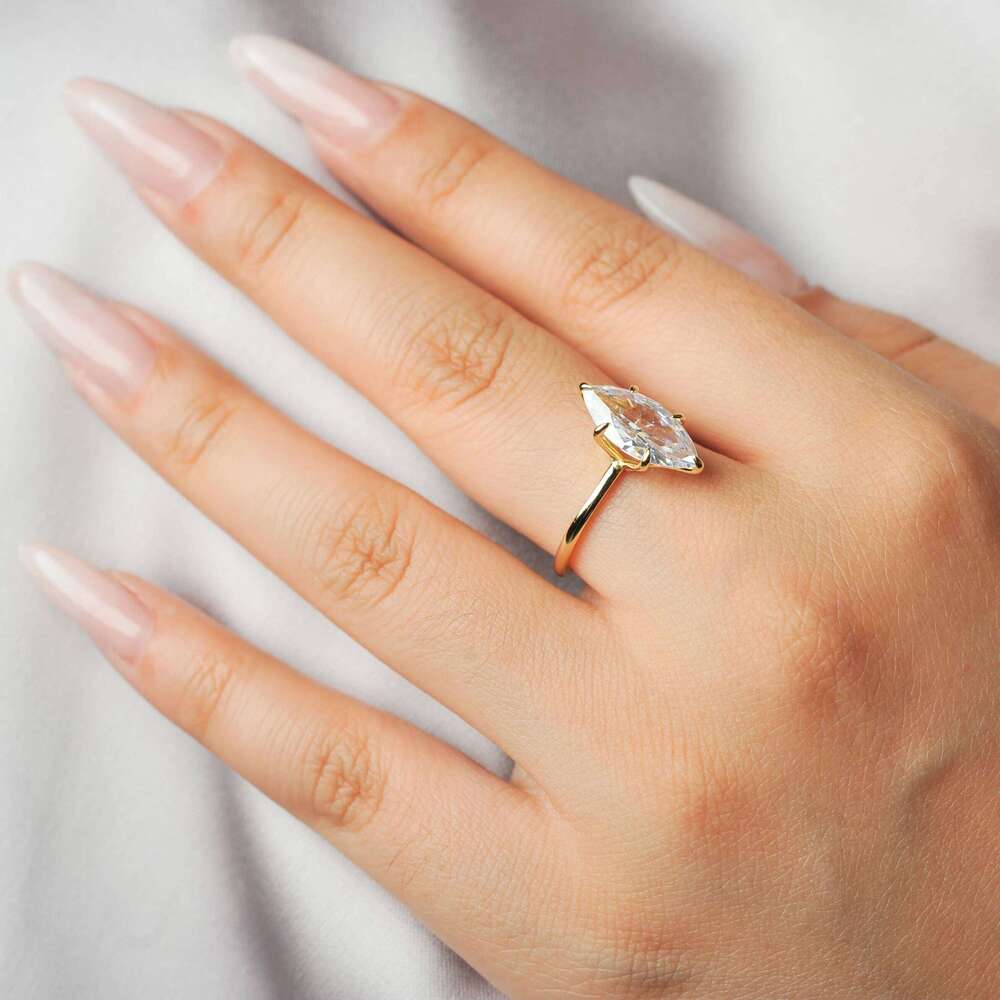 Potiy Vintage 9ct 5A Marquise Shape Cubic Zirconia Solitaire Engagement Ring For Women 925 Sterling Silver 14K Yellow Gold H260312