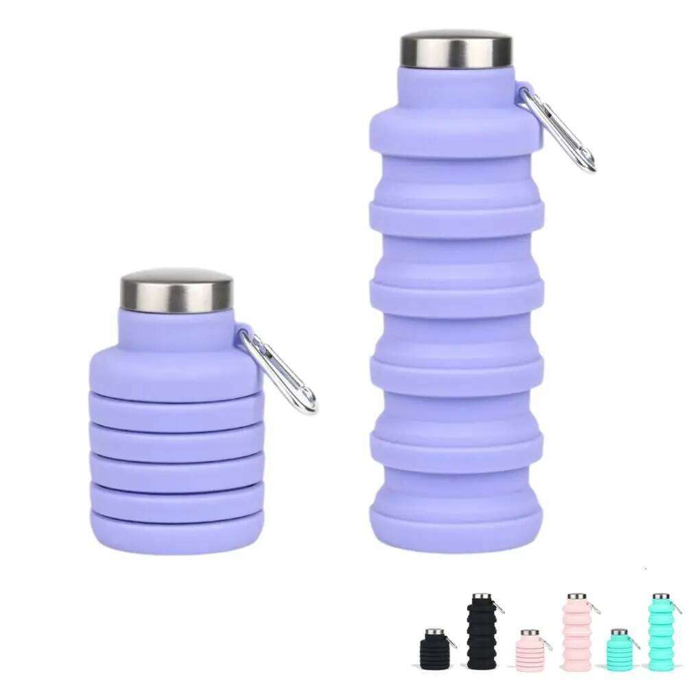 17oz Collapsible Silicone BPA Free Foldable Lightweight With Carabiner Sport Water Bottle Camping Z260314