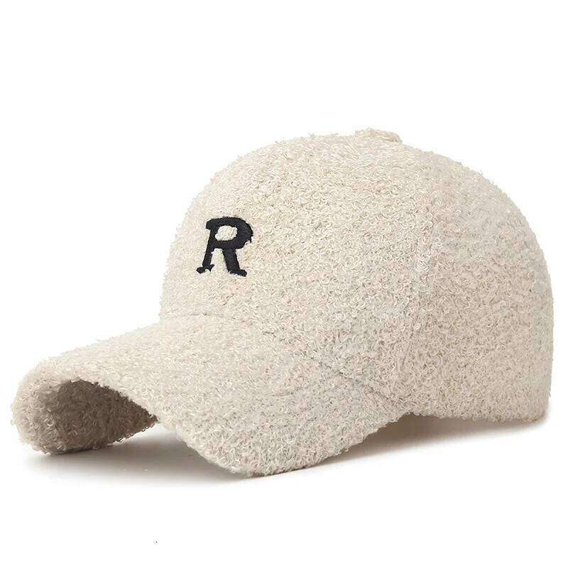 Women's Korean Style Teddy Fleece Baseball Embroidered 'R' Letter Face-Slimming Hat Cozy Casual Fall and Winter Cap Z260313