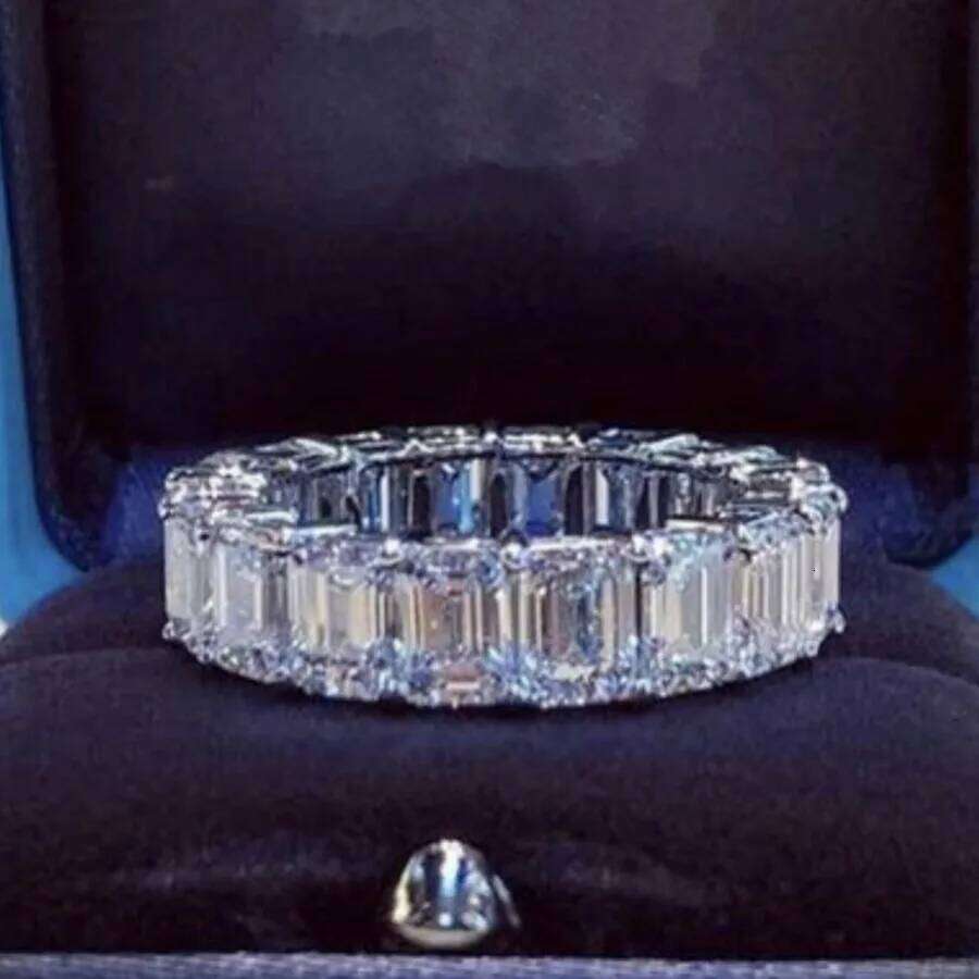 Eternity 925 Sterling Silver Engagement Wedding Band Rings for Women Bridal Emerald cut Diamond Promise Party Jewelry Gift H260312