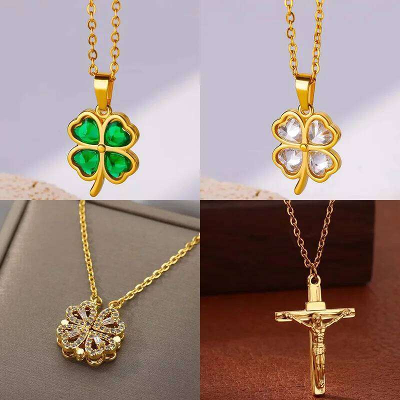 Cr Stainless Steel Necklaces For Women Green Zircon Gold Color Quality Jewelry Pendant Necklace Gift Free Shipping H260312