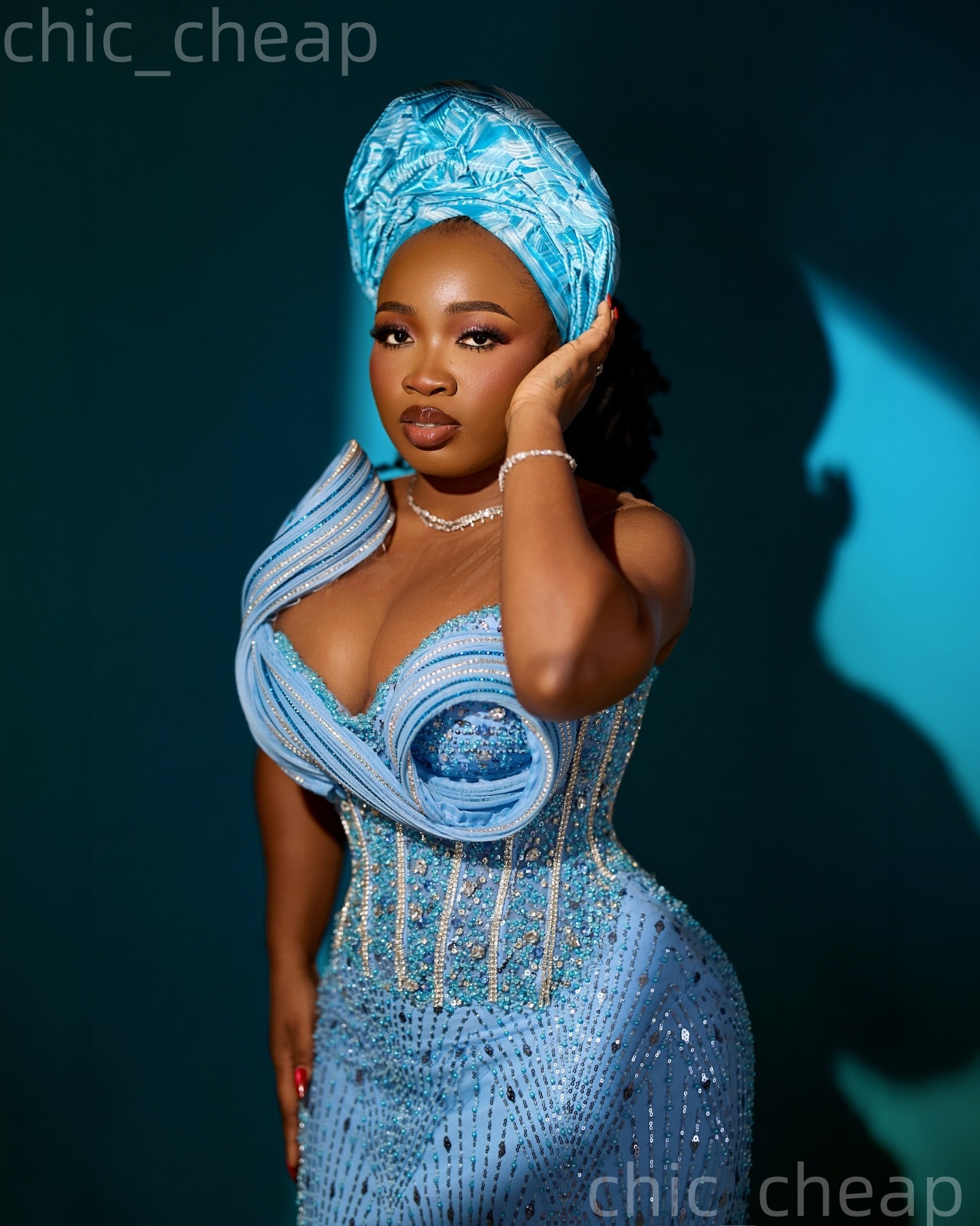 Aso Ebi Light Sky Blue Prom Dress 2026 Sheath Prom Dress Sheer Neck Beaded Crystals Evening Dress Sequined Birthday Formal Women Pageant Party Gowns Z