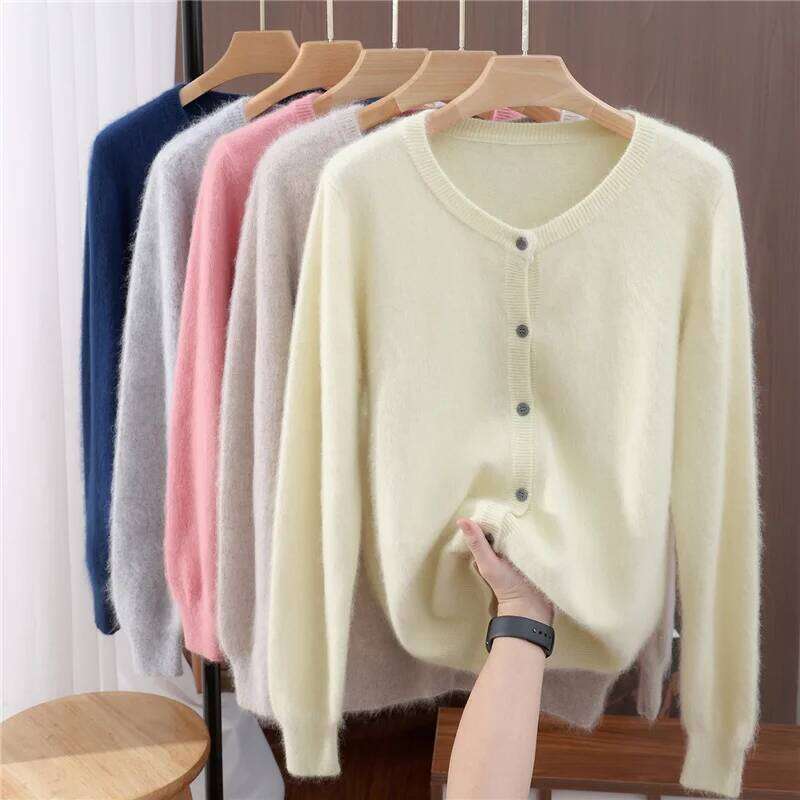 Autumn And Winter Women's Round Neck Mink Cashmere Cardigan Solid Color Button Wool Knitted Coat Temperament Sweater Z260314