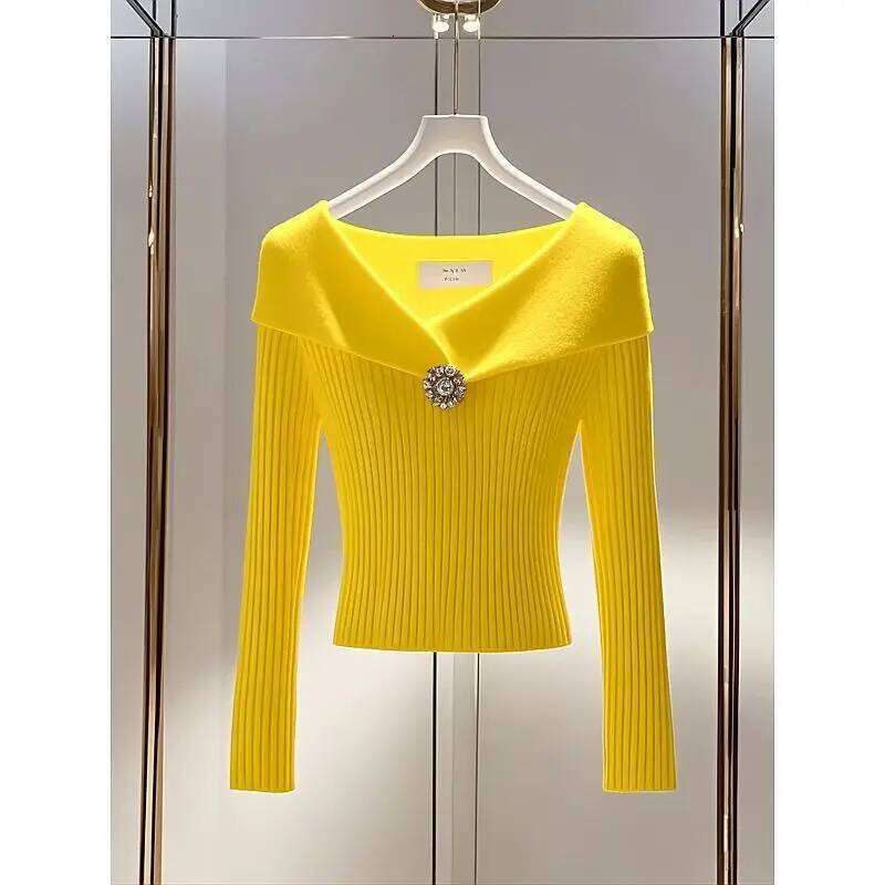 Design Sense Niche High-end Temperament Small Fragrance Interior Sweater Solid Color Autumn New Fashion Lapel Knit Top for Women Z260313