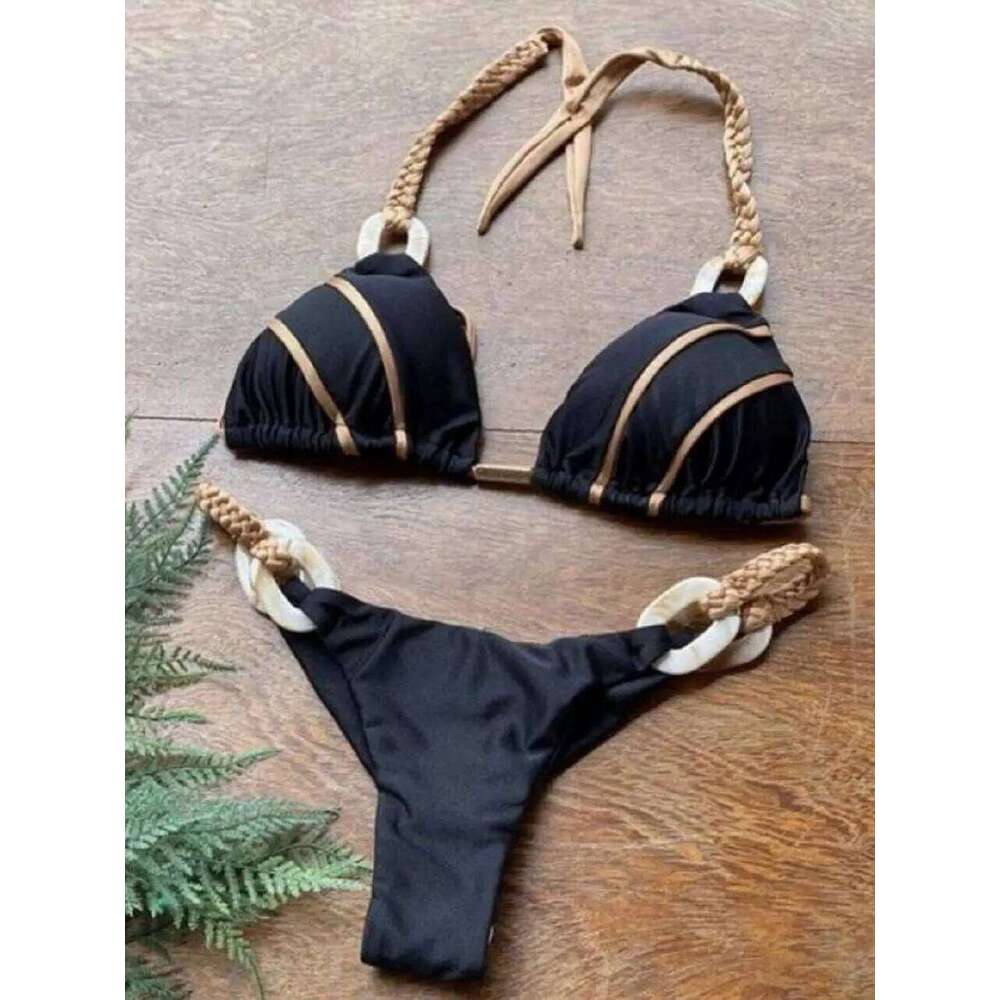RUOTONGSEPT Black Bandeau Bikini Set Swimwear Women Push Up Biquini Sexy Thong Bikinis Patchwork Swimsuit Backless Bathingsuit Y260303
