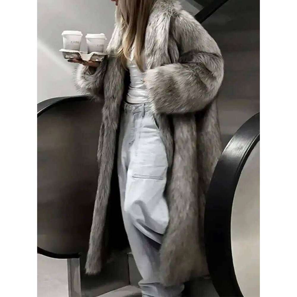 UCXQ Street Trend Outerwear European Style Lapel All Match Loose Casual Long Women's Faux Fox Fur Coat 2025 Autumn Winter 3C2946 Z260313