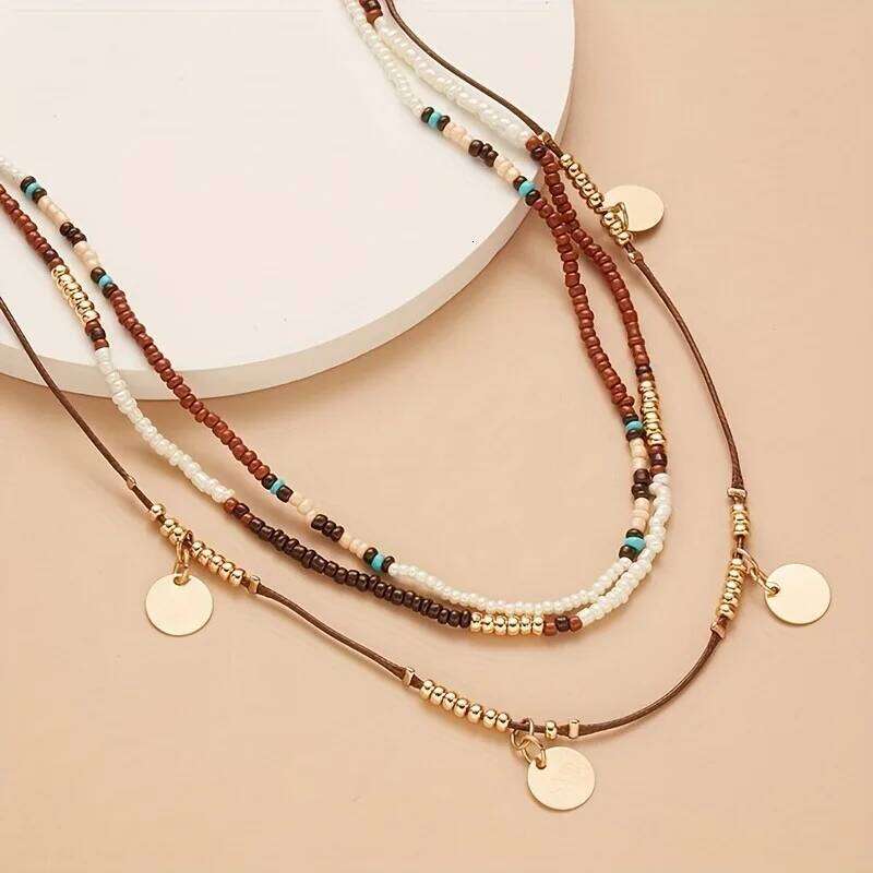 Bohemian Multilayer Beaded Necklace with Colorful Beads Boho Style Neck Jewelry Gift H260312