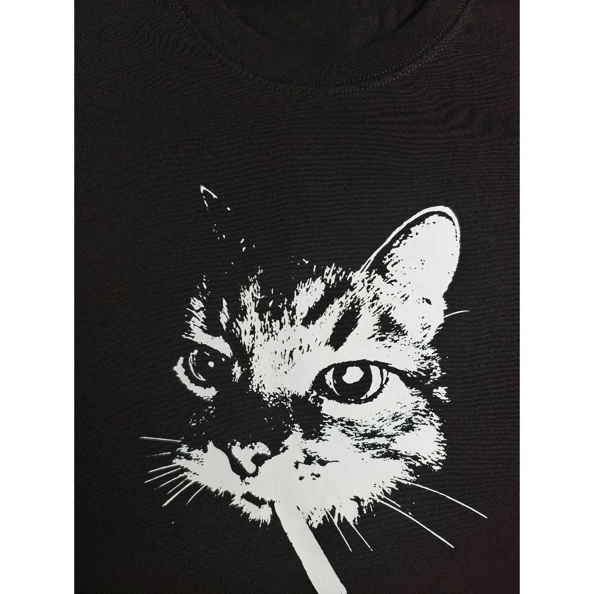 New High-quality American Street Smoking Cat Retro Trendy Personalized Printed T-shirt Mens Windshield Loose Short Sleeves D260313