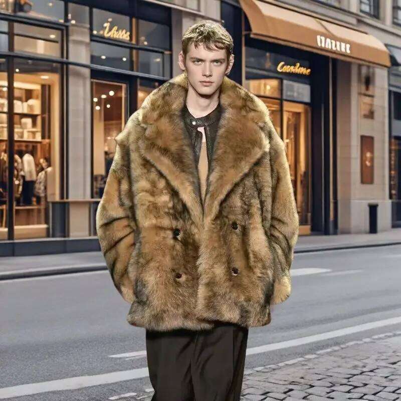 Winter men's warm windproof overcoat, casual and fashionable fur coat, festival party clothing Z260313