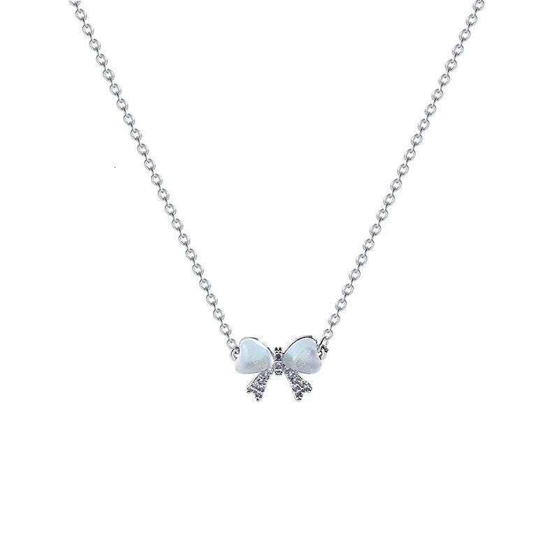 Light Luxurious Opal Bow Necklace Women's Ins Fashionable Versatile Temperament Small And Fresh Titanium Steel Chain H260312