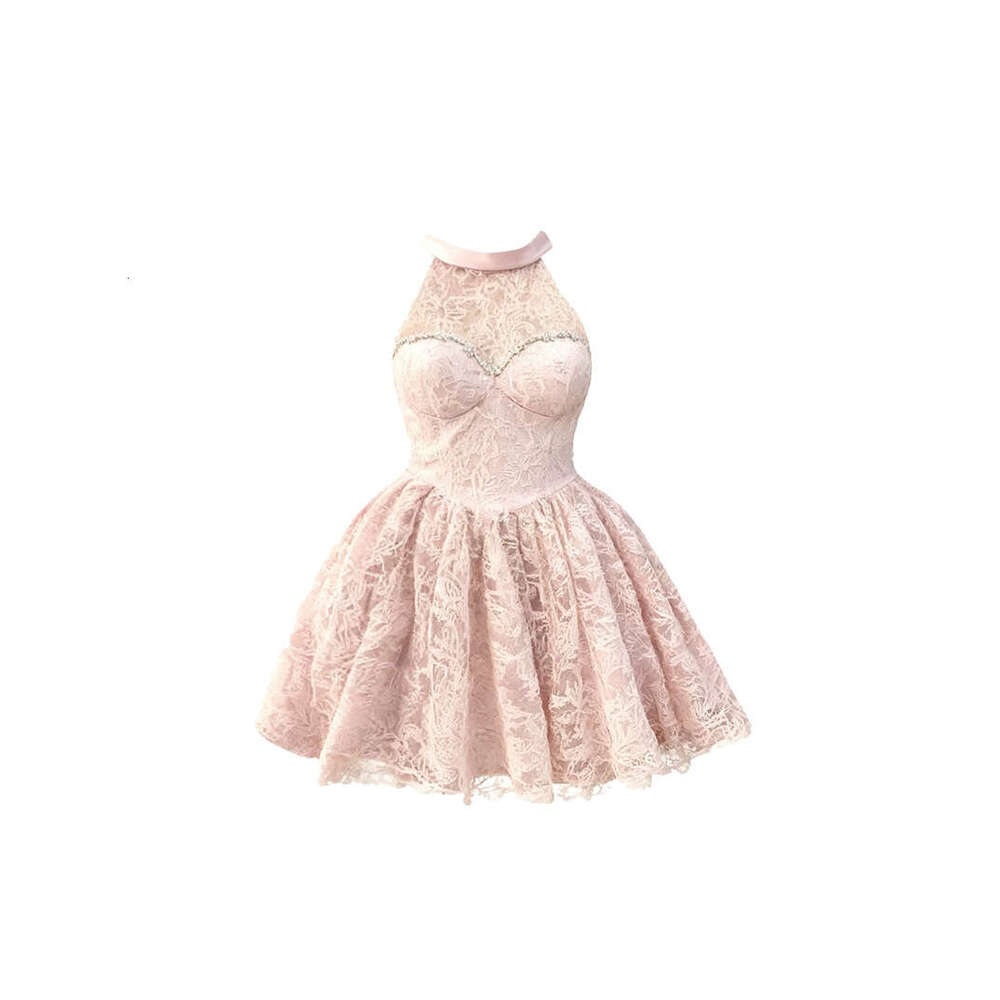 2026 Spring/Summer New Elegant and Sweet Women's Strap Sleeveless Lace Jacquard Waist Fluffy Short Skirt