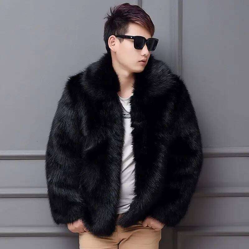 Faux Men's Outerwear Thicken Fox Mink Coat Winter New Warm Fur Men Black Fluffy Luxury Brand Coats Short Jacket Z260313