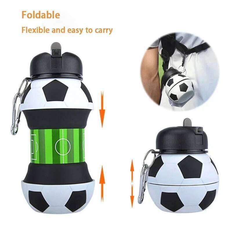 Student Football Outdoor Sports Water Bottle Household Silicone Folding Cup Portable Anti Drop Z260314