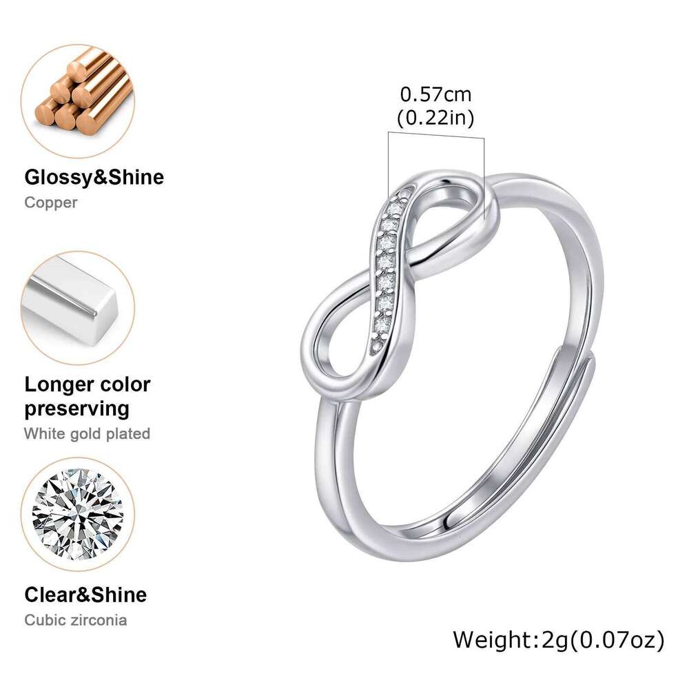 Fine Cubic Zircon Classic Infinity Adjustable Silver Color Geometric Metal Ring for Women Engagement Wedding Jewelry H260312